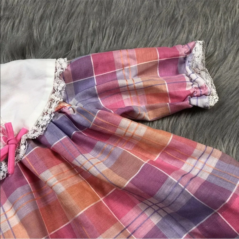 Vintage 60s Baby Girls Pink Orange Plaid Dress